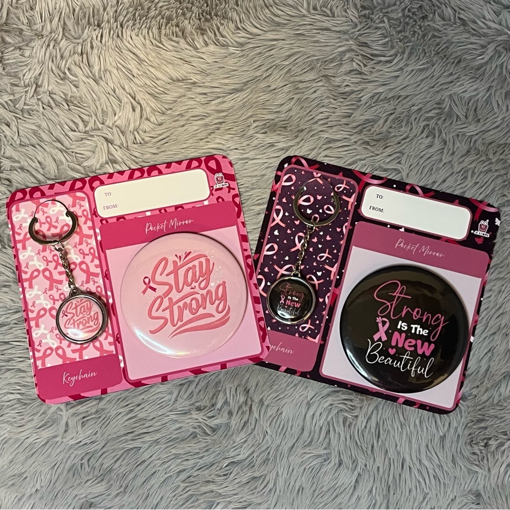Breast cancer awareness supportive keychain and pocket mirror gift set